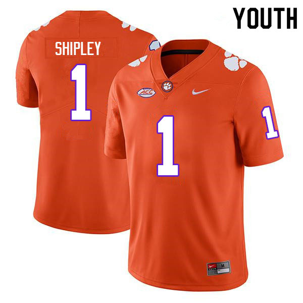 Youth #1 Will Shipley Clemson Tigers College Football Jerseys Sale-Orange